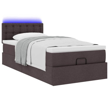vidaXL Οθωμανικό κρεβάτι με στρώμα & LEDs Σκούρο καφέ 80x200cm ύφασμα - Μονό