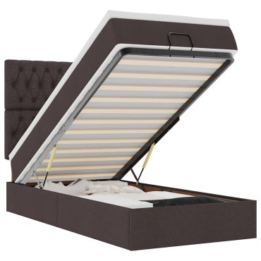 vidaXL Οθωμανικό κρεβάτι με στρώμα & LEDs Σκούρο καφέ 80x200cm ύφασμα - Μονό