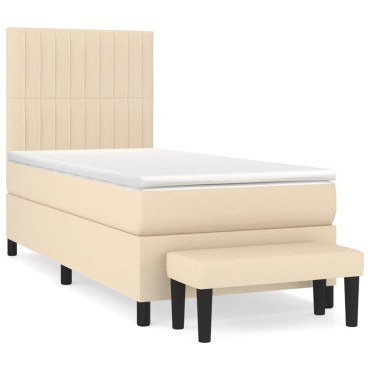 vidaXL Κρεβάτι Boxspring με Στρώμα Κρεμ 80x200cm Υφασμάτινο 1 τεμ. - Μονό