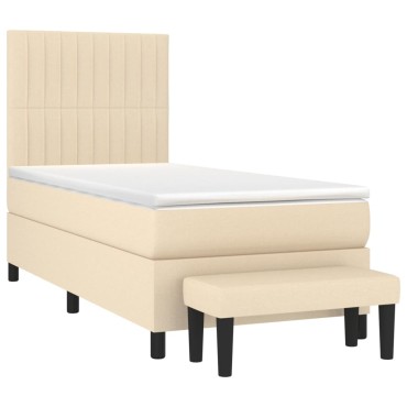 vidaXL Κρεβάτι Boxspring με Στρώμα Κρεμ 80x200cm Υφασμάτινο 1 τεμ. - Μονό