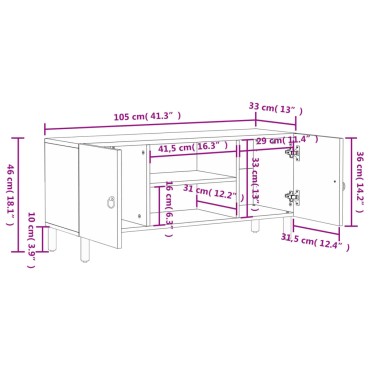 vidaXL Έπιπλο Τηλεόρασης 105x33x46cm από Μασίφ Ξύλο Μάνγκο