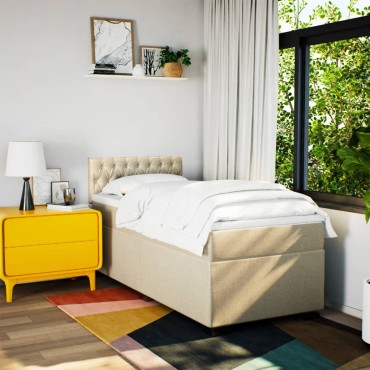 vidaXL Κρεβάτι Boxspring με Στρώμα Κρεμ 80 x 200 εκ. Υφασμάτινο