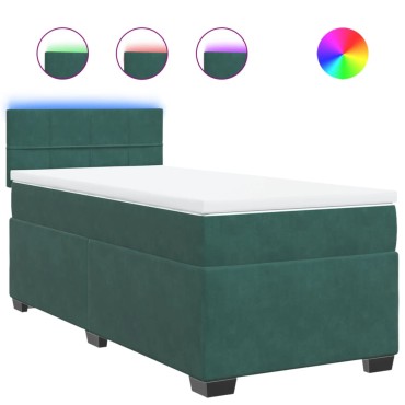 vidaXL Κρεβάτι Boxspring με Στρώμα Σκούρο Πράσινο 90x190 εκ. Βελούδινο