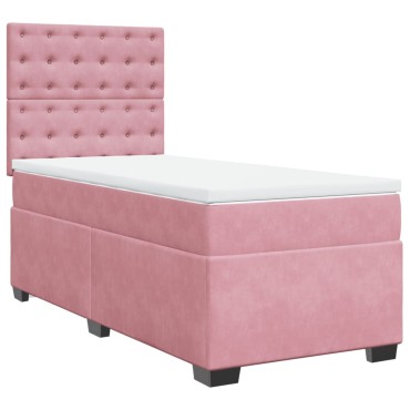 vidaXL Κρεβάτι Boxspring με Στρώμα Ροζ 80 x 200 εκ. Βελούδινο