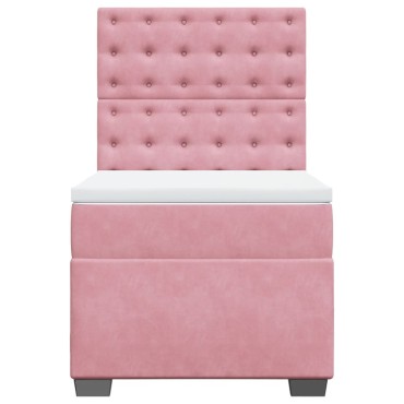 vidaXL Κρεβάτι Boxspring με Στρώμα Ροζ 80 x 200 εκ. Βελούδινο