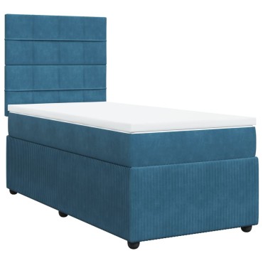 vidaXL Κρεβάτι Boxspring με Στρώμα Σκούρο Μπλε 90x190 εκ. Βελούδινο