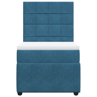 vidaXL Κρεβάτι Boxspring με Στρώμα Σκούρο Μπλε 90x190 εκ. Βελούδινο