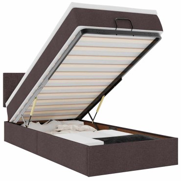vidaXL Οθωμανικό κρεβάτι με στρώμα & LEDs Σκούρο καφέ 80x200cm ύφασμα - Μονό
