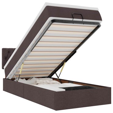 vidaXL Οθωμανικό κρεβάτι με στρώμα & LEDs Σκούρο καφέ 80x200cm ύφασμα - Μονό