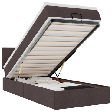 vidaXL Οθωμανικό κρεβάτι με στρώμα & LEDs Σκούρο καφέ 80x200cm ύφασμα - Μονό