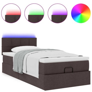 vidaXL Οθωμανικό κρεβάτι με στρώμα & LEDs Σκούρο καφέ 80x200cm ύφασμα - Μονό