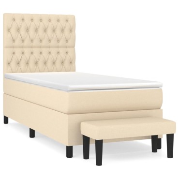 vidaXL Κρεβάτι Boxspring με Στρώμα Κρεμ 90x190 εκ.Υφασμάτινο