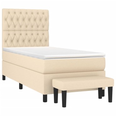 vidaXL Κρεβάτι Boxspring με Στρώμα Κρεμ 90x190 εκ.Υφασμάτινο