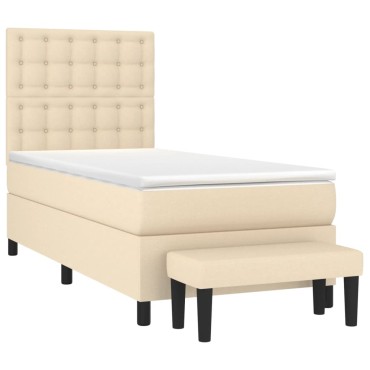 vidaXL Κρεβάτι Boxspring με Στρώμα Κρεμ 90x190 εκ.Υφασμάτινο
