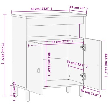 vidaXL Βοηθητικό Ντουλάπι 60x33x75cm από Μασίφ Ξύλο Μάνγκο 1 τεμ.