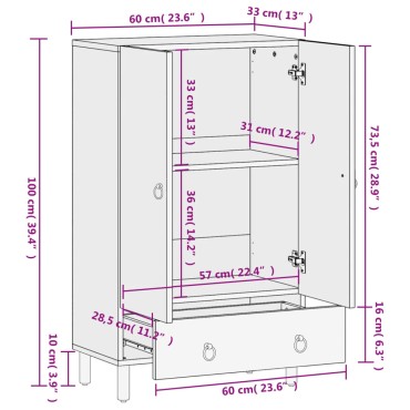 vidaXL Ντουλάπι 60x33x100cm από Μασίφ Ξύλο Μάνγκο 1 τεμ.