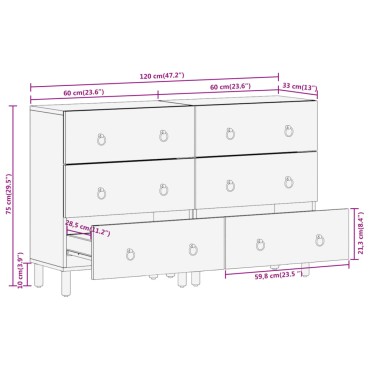 vidaXL Βοηθητικά Ντουλάπια 2 τεμ. 60x33x75cm από Μασίφ Ξύλο Μάνγκο