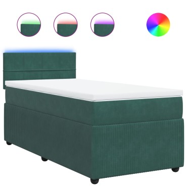 vidaXL Κρεβάτι Boxspring με Στρώμα Σκούρο Πράσινο 90x190 εκ. Βελούδινο