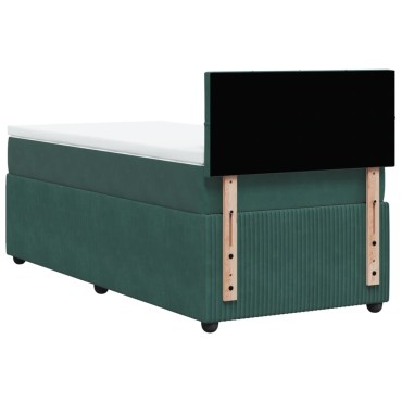 vidaXL Κρεβάτι Boxspring με Στρώμα Σκούρο Πράσινο 90x190 εκ. Βελούδινο
