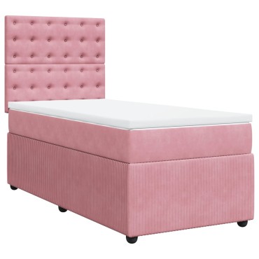 vidaXL Κρεβάτι Boxspring με Στρώμα Ροζ 80 x 200 εκ. Βελούδινο
