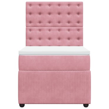 vidaXL Κρεβάτι Boxspring με Στρώμα Ροζ 80 x 200 εκ. Βελούδινο