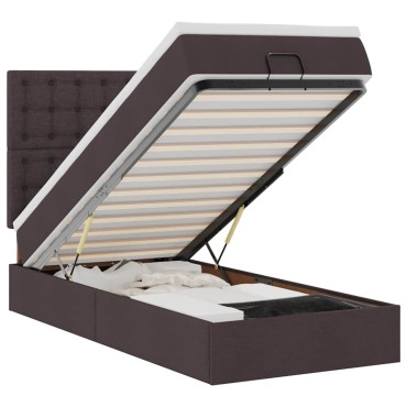 vidaXL Οθωμανικό κρεβάτι με στρώμα & LEDs Σκούρο καφέ 80x200cm ύφασμα - Μονό
