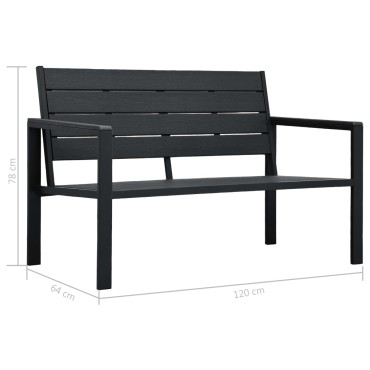 vidaXL Παγκάκι Κήπου Μαύρο με Όψη Ξύλου από HDPE 120x64x78cm 1 τεμ.