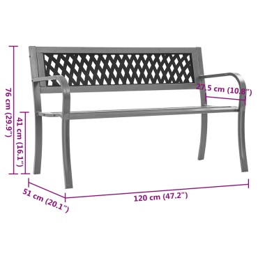 vidaXL Παγκάκι Κήπου Μαύρο Ατσάλινο 120x51x76cm 1 τεμ.