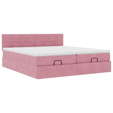 vidaXL Οθωμανικό κρεβάτι με στρώματα ροζ 180x200cm Velvet