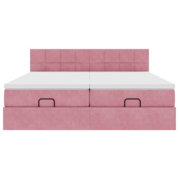 vidaXL Οθωμανικό κρεβάτι με στρώματα ροζ 180x200cm Velvet