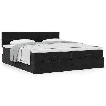 vidaXL Οθωμανικό κρεβάτι με στρώματα Μαύρο 180x200cm Velvet