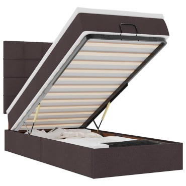 vidaXL Οθωμανικό κρεβάτι με στρώμα & LEDs Σκούρο καφέ 80x200cm ύφασμα - Μονό