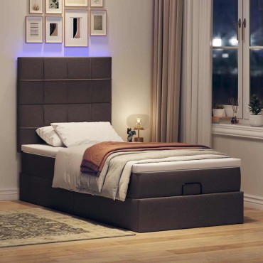 vidaXL Οθωμανικό κρεβάτι με στρώμα & LEDs Σκούρο καφέ 80x200cm ύφασμα - Μονό