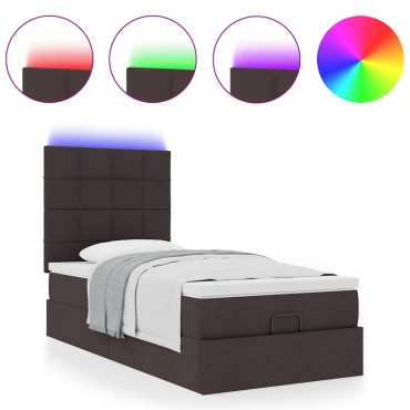 vidaXL Οθωμανικό κρεβάτι με στρώμα & LEDs Σκούρο καφέ 80x200cm ύφασμα - Μονό