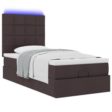 vidaXL Οθωμανικό κρεβάτι με στρώμα & LEDs Σκούρο καφέ 80x200cm ύφασμα - Μονό
