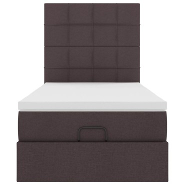 vidaXL Οθωμανικό κρεβάτι με στρώμα & LEDs Σκούρο καφέ 80x200cm ύφασμα - Μονό