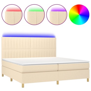 vidaXL Κρεβάτι Boxspring με Στρώμα & LED Κρεμ 200x200 εκ. Υφασμάτινο
