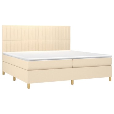 vidaXL Κρεβάτι Boxspring με Στρώμα & LED Κρεμ 200x200 εκ. Υφασμάτινο
