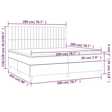vidaXL Κρεβάτι Boxspring με Στρώμα & LED Κρεμ 200x200 εκ. Υφασμάτινο