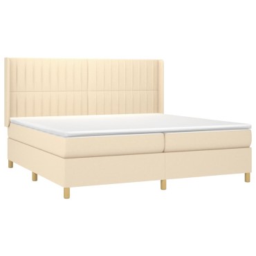 vidaXL Κρεβάτι Boxspring με Στρώμα & LED Κρεμ 200x200 εκ. Υφασμάτινο