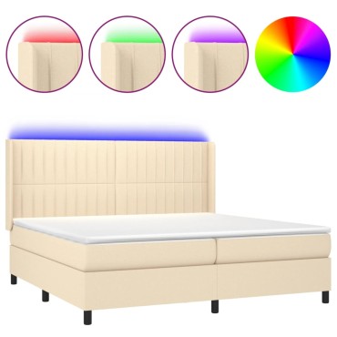 vidaXL Κρεβάτι Boxspring με Στρώμα & LED Κρεμ 200x200 εκ. Υφασμάτινο