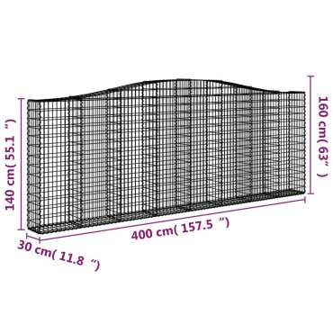 vidaXL Συρματοκιβώτια Τοξωτά 9 τεμ. 400x30x140/160 εκ. Γαλβαν. Ατσάλι