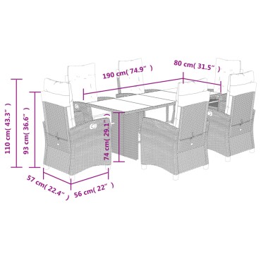 vidaXL Σετ Τραπεζαρίας Κήπου 7 τεμ. Καφέ Συνθετικό Ρατάν με Μαξιλάρια 57x66x93cm