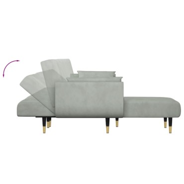 vidaXL Καναπές Κρεβάτι Γωνιακός Αν. Γκρι 275x140x70cm Βελούδινος 1 τεμ.