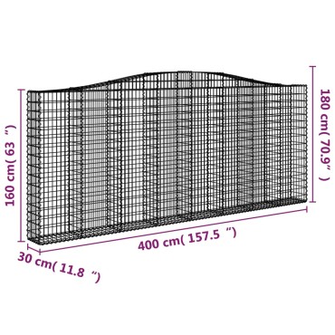 vidaXL Συρματοκιβώτια Τοξωτά 5 τεμ. 400x30x160/180 εκ. Γαλβαν. Ατσάλι