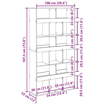 vidaXL Βιβλιοθήκη Αρτισιανή Δρυς 100x33x187,5cm από Επεξεργασμένο Ξύλο 1 τεμ.
