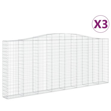 vidaXL Συρματοκιβώτια Τοξωτά 3 τεμ. 400x30x160/180 εκ. Γαλβαν. Ατσάλι