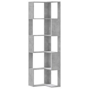 vidaXL Βιβλιοθήκη Γωνιακή 5 Επ. Γκρι Σκυροδέμ. 50x50x179cm Επεξ. Ξύλο 1 τεμ.