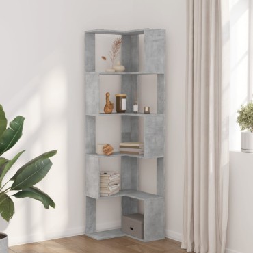 vidaXL Βιβλιοθήκη Γωνιακή 5 Επ. Γκρι Σκυροδέμ. 50x50x179cm Επεξ. Ξύλο 1 τεμ.
