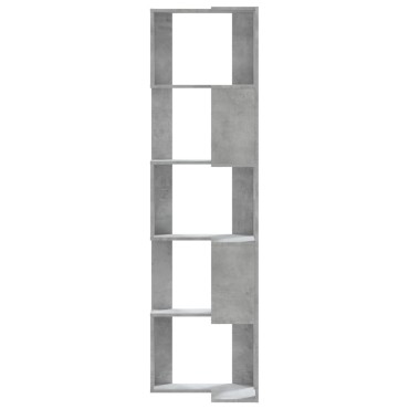 vidaXL Βιβλιοθήκη Γωνιακή 5 Επ. Γκρι Σκυροδέμ. 50x50x179cm Επεξ. Ξύλο 1 τεμ.